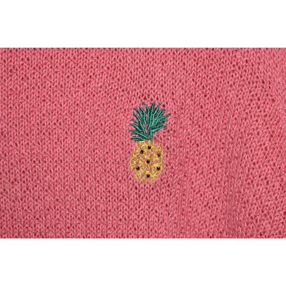 TALBOTS $99 Pink Pineapple Embroidered Beaded Tunic‎ Sweater Cotton Linen 2X - Picture 3 of 4